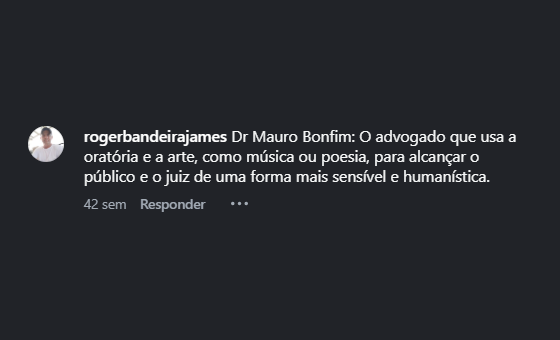 Comentário de @rogerbandeirajames sobre o professor Mauro Bomfim, publicado no Instagram